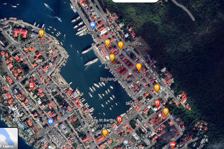 Gustavia Harbor Map with surrounding restaurants