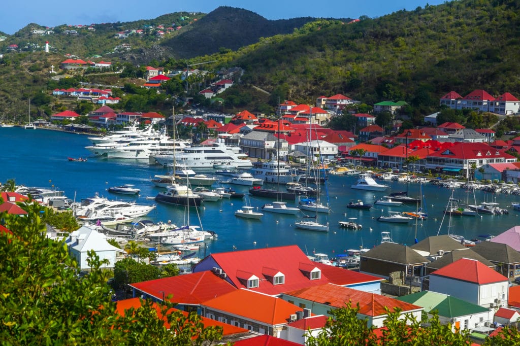 Sailboats and superyachts in Gustavia Harbor