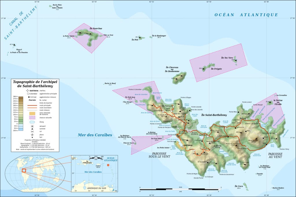 Topography of St Barts archipelago with nearby islets